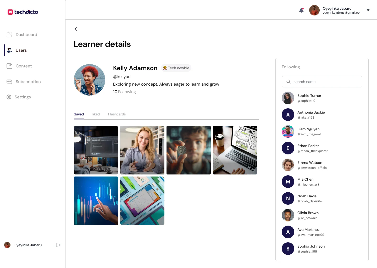 Techdicto admin learner details
